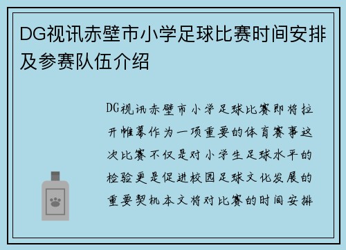DG视讯赤壁市小学足球比赛时间安排及参赛队伍介绍