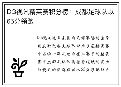 DG视讯精英赛积分榜：成都足球队以65分领跑
